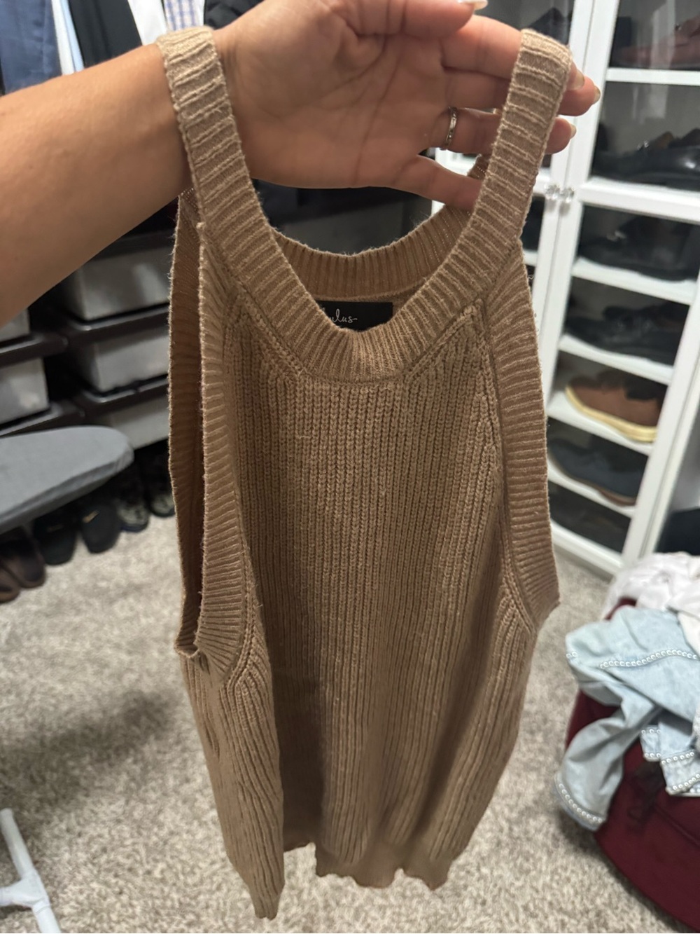 Lulu's Ribbed V-Neck Sweater Tank in Tan